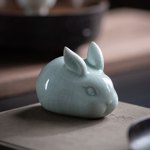 Tinghuai Kiln Ru Kiln Cute Rabbit Ceramic Tea Pet Ornaments Desktop Ornaments Ru Kiln Open Slices Can Raise Kung Fu Tea Ceremony Accessories Egg Green Lucky Cute Rabbit