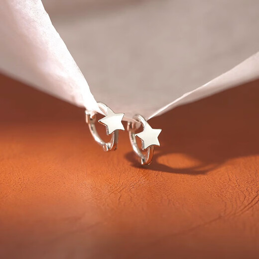Core luxury pure S999 pure silver star earrings for women plain hoops light luxury ear buckles high-end 2025 new earrings niche ear jewelry S999 silver earrings pair