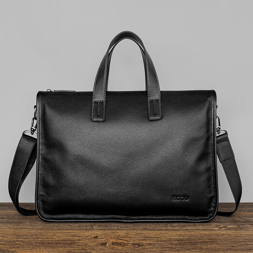COW briefcase men's genuine leather handbag first layer cowhide men's bag computer bag C-8620 elegant black 14 inches