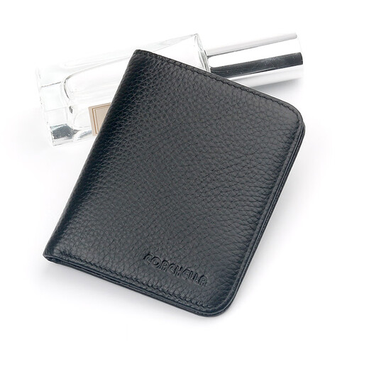 Goldlion Genuine Leather Wallet Men's Short Mini Simple Wallet Multifunctional Folding Soft Wallet Driver's License Card Holder Black