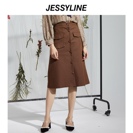 jessyline2020 autumn clothing counter model jessyline solid color mid-length skirt for women 032112117 coffee color M/165