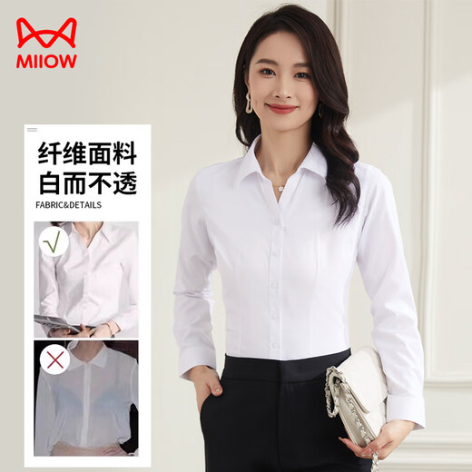 Catman shirt women's V-neck long-sleeved white blouse spring and autumn professional commuting workwear formal shirt white 37