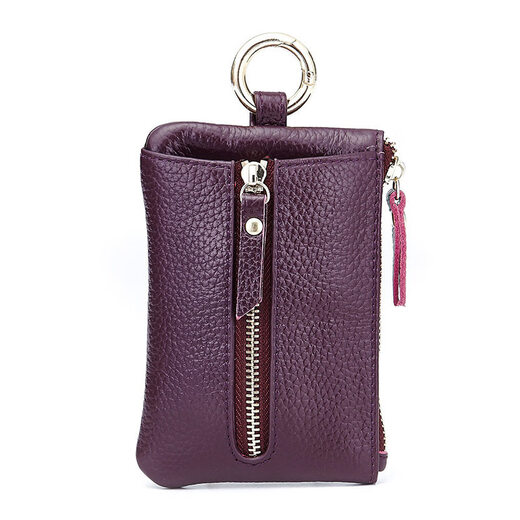 Qiger Neue Kapazität Schlüsselbeutel Damen echte Kuhlattenwagen Schlüsselkette Herren Mini kleiner Kartenbeutel Brieftasche integrierter Tasche Pink [Zipper 6 Schnalle]