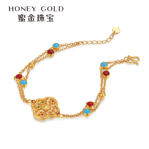 HONEYGOLD 蜜金珠宝黄金手链足金古法珐琅四叶缘纹链子HGA1453工费695元/件 11.77g 17＋2cm