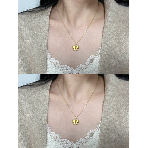 Putino's new product 18.k. gold. Fugitive Princess Bow Necklace Women's Fashion Temperament 2024 New Gold Clavicle Chain Fugitive Bow Necklace + O Chain