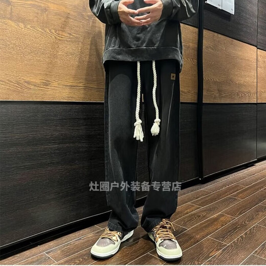韦戒多巴胺穿搭男冬季裤子咖色欧美高街vibe大抽绳松紧腰牛仔款oversi 棕色lk694-ok【优质版】 S