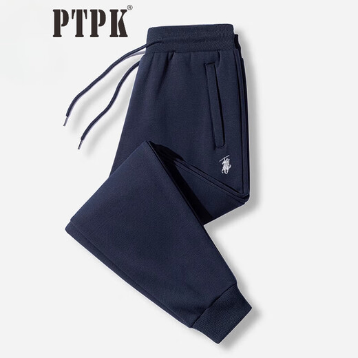 PTPK high-end embroidered Paul casual sports pants for men, loose autumn and winter new style, velvet thickened straight leg leggings sweatpants trendy 02 dark blue leggings (thickened) velvet XL 120-130Jin Jin is equal to 0.5 kg