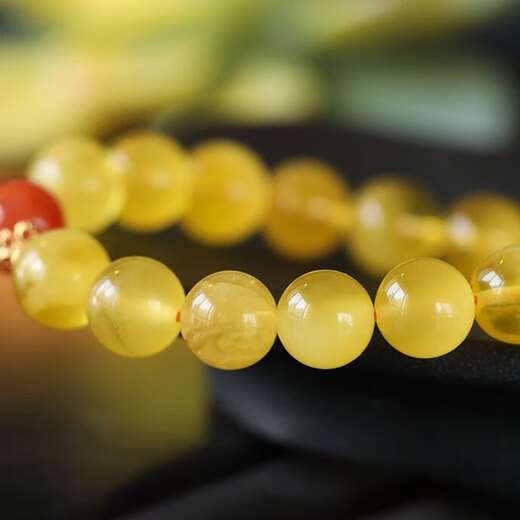 Longyin Beeswax 10mm Single Circle Buddha Beads Gold Twisted Honey Amber Bracelet Nanhong Pixiu Red Agate Women's Birthday Gift YJ 10mm