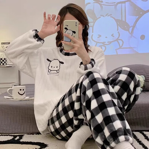 GTYUWVG睡衣冬季女款珊瑚绒加厚加绒长袖可爱宽松法兰绒家居服套装可外穿 12401# M  75-100斤