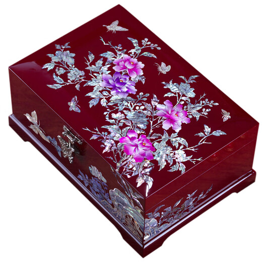 Shuntong Lifang Mother-of-pearl Lacquer Jewelry Jewelry Storage Box Wooden Retro Jewelry Box Princess Birthday Valentine's Day Gift Burgundy Swallow 22*15*9 Points 5cm