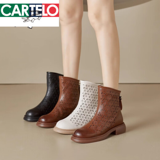 Katile Crocodile 2025 Frühlings- und Herbst Martin Boots Frauen hohl Sandalen Leder Heck Reißverschluss Kurzstiefel Loch Frauenstiefel Sommerdünn Frauenschuhe ungenau 35 35