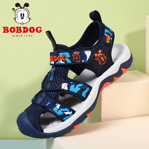 巴布豆（BOBDOG）童鞋男童凉鞋夏季新款时尚透气儿童包头沙滩鞋软底防滑旋转扣鞋子 902宝蓝色 34 码/内长22.0cm