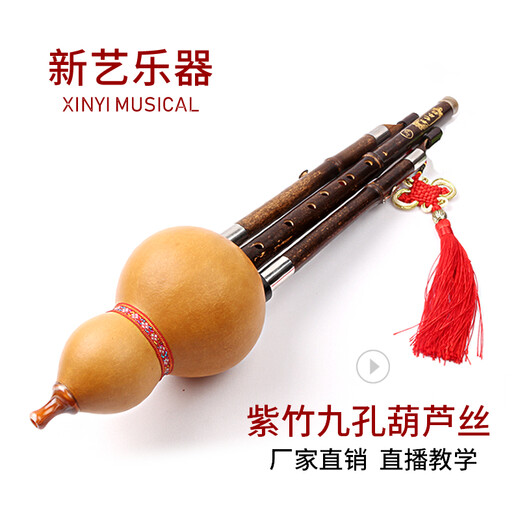 新艺乐器 紫竹九孔9孔葫芦丝乐器 紫竹演奏型降B调C调宽音域 【天然葫芦+紫竹9孔音管】C调
