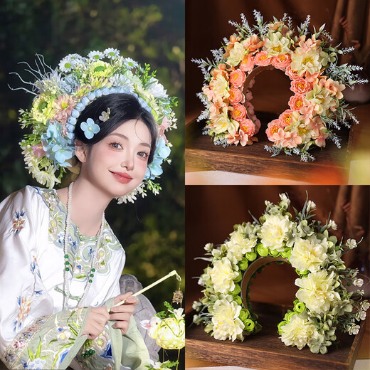 原创森系公主风簪花赵丽颖同款福建写真发箍旅拍古风旗袍花环 DY761