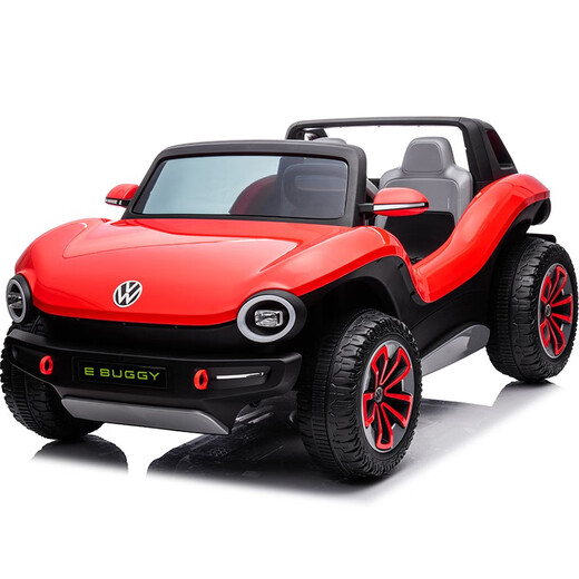 Join hands with Volkswagen Beetle electric children's car, four-wheeled baby with remote control, double toy car for children, can take adults with lithium battery, Supreme Red + soft wheels + large lithium battery, 6 hours of battery life