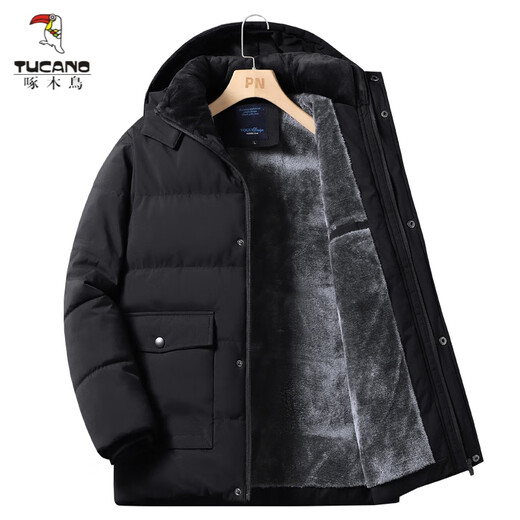 Woodpecker (TUCANO) middle-aged and elderly men's cotton-padded jackets, men's winter coats with velvet and thickening, autumn and winter grandpa's down-padded jackets, elderly cotton-padded jackets 888 sleeves with velvet - black M Recommended weight 85 - Jin Jin equals 0.5 kg