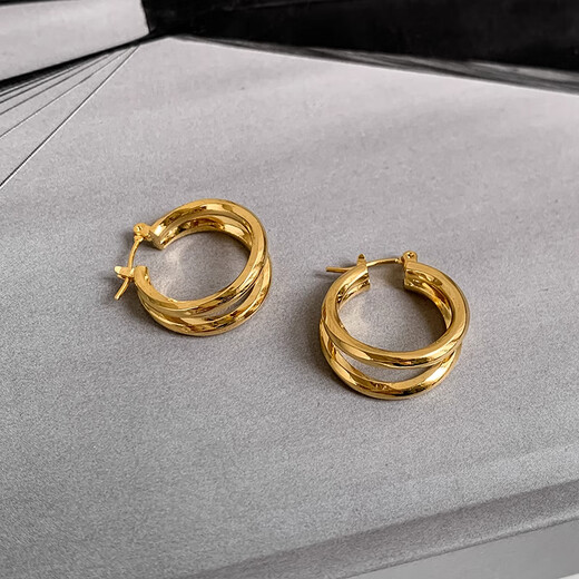 Erli 18K gold double-layer metal hoop earrings for women 2024 new color gold gold color temperament ear buckle earrings ins gold color