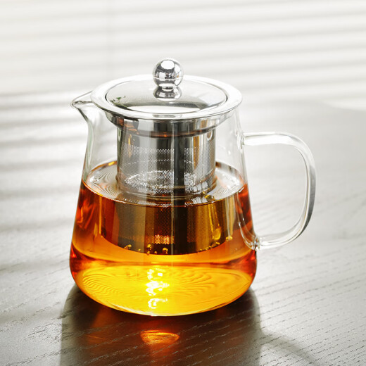 Yaji teapot 304 stainless steel liner three-piece high borosilicate high temperature resistant teapot Kung Fu teapot 550ml