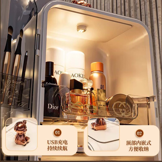 RSRDDY Cosmetic Storage Box Dormitory Desktop Dustproof Large Capacity Home Organizing Box Light Luxury Dressing Table Storage Rack A Cream Yellow Upgraded Lighted Makeup Mirror + Charging Cable