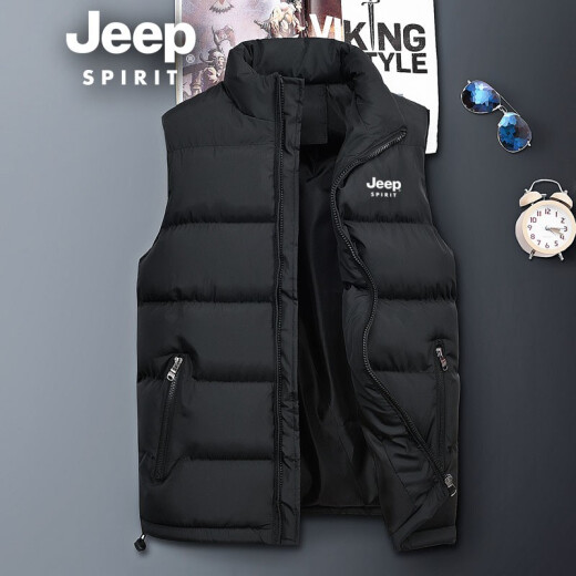 JEEP/Jeep vest men's warm jacket autumn new trend casual breathable cotton vest vest sleeveless large size black 2XL
