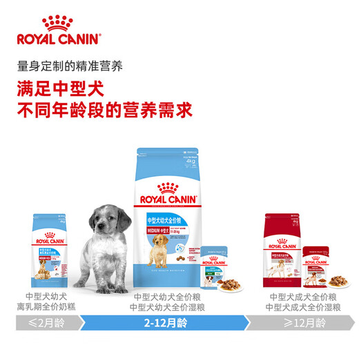 ROYAL CANIN Royal Canin Food MES30 Medium-sized Dog Weaning Period Milk Cake MEJ32 Puppy Dog Food M25 General Full-price Main Food for Adult Dogs 2-12 months old MEJ32 Medium-sized Dog Puppy Food 4kg
