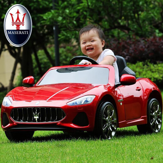 Cool Sun Maserati children's electric car four-wheel four-wheel drive remote control can sit for people, baby and children sway toys early education car paint red: soft tire + four-wheel drive leather seat + remote control sway Bluetooth + portable pull rod