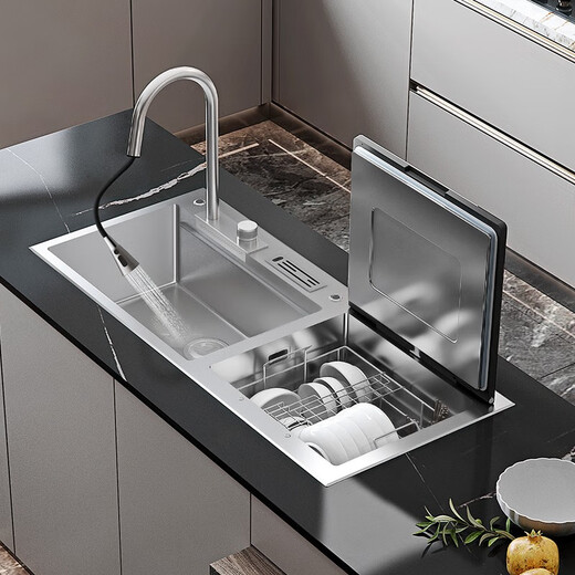 MKFR (MKFR) dishwasher sink integrated kitchen fully automatic household embedded ultrasonic washing pot fruits and vegetables dishwasher with no cleaning. Added sink Black Flying Rain Right