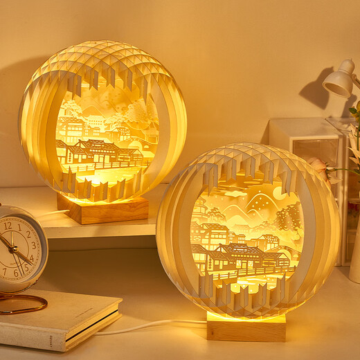 Yunya paper carved lamp high-end creative gifts night lanterns Chinese Valentine's birthday gifts for girls' best friends' gifts Spring River Flower Moon [gift bag + greeting card]