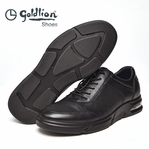 Goldlion Men's Shoes New Autumn and Winter Business Casual Leather Shoes Trendy Sports Shoes Genuine Leather Comfort Air Cushion Soft Surface Light Sole Men's Shoes Black Regular Style 40