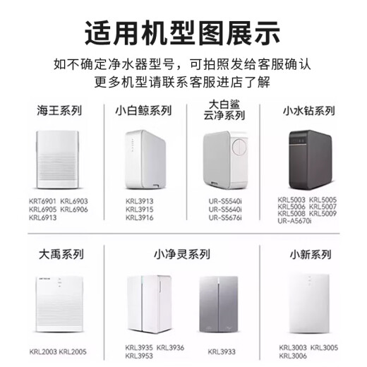 Potencia de zhongjing adaptada a la máquina de purificación de agua Qinyuan Crystal Rhinestone de agua pequeña KRL5003/05/06/616/3913/6901 Conjunto completo de elementos de filtro adecuados para el purificador de agua Qinyuan KPL6913 FILTRO CRISTAL FILTRO