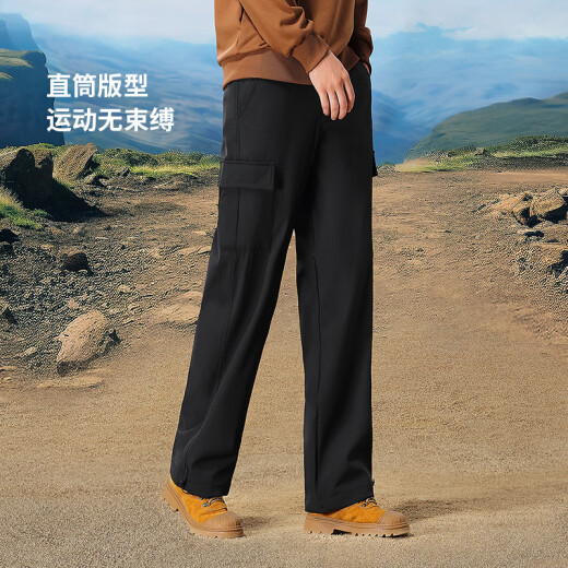 骆驼工装裤男女款秋季防水休闲裤户外登山运动裤加绒梭织冲锋长裤 Y14CAY6625，幻影黑，男 【单层】 2XL