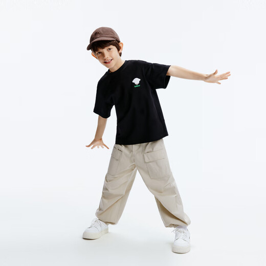 Little MO&Co.5A Antibacterial Children's Clothing Children's Autumn Clothing New Girls Cotton Round Neck T-shirt Short Sleeve Boys Black 120 120/60