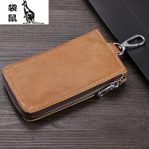 Kangaroo retro top layer cowhide key bag multifunctional men's large capacity soft cowhide card bag coupon wallet key bag coffee color