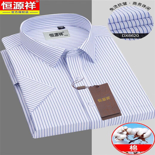 Hengyuanxiang Shirt pour hommes à manches courtes à manches courtes et à manches courtes en fer Fire Forme Formal Real Pocket à moitié à manches lâches Daddy Suit Blue Fine Grid Heng-Dx6629 S / 38 suggéré 95-115Jin [Jin est égal à 0,5 kg]