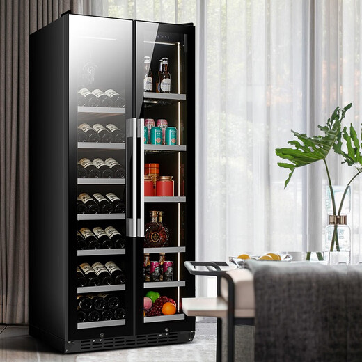 BAIKAILUN double-door double-temperature red wine cabinet mirror glass double-door thermostatic wine cabinet embedded home living room refrigerator moisturizing large-capacity office tea liquor beverage display cabinet 1.9 meters | dual-temperature mirror | ice bar tea style 840L thin style