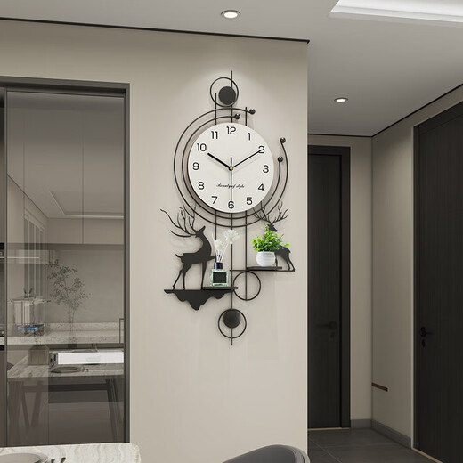 Yunya high-end creative deer wall clock living room 2024 new simple modern punch-free silent art wall clock wall clock with ornaments A style aromatherapy + green plants 82*40cm