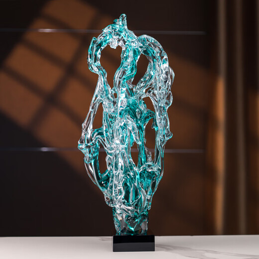 Luxurious art, light luxury, new Chinese style glazed crafts, Taihu stone sculptures, living room entrance TV cabinet, home decorations, lake green glazed Taihu stone, about 55cm high