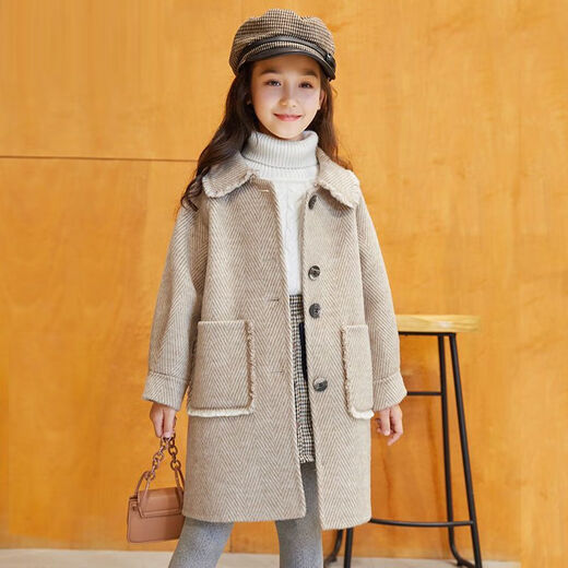 Disney Girls Wolljacke Herbst und Winter neuer koreanischer Stil verdickter Baumwollwölfungsmantel mit mittlerer Länge modischer Frühling und Herbst hellblau [Baumwollfutter] 160