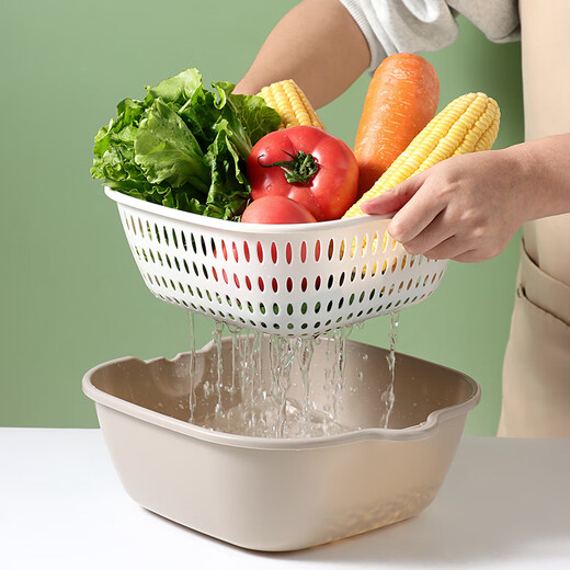 Baijie double-layer drain basket plastic drain basket artifact vegetable sink fruit plate household stackable hanging storage basket 6-piece set