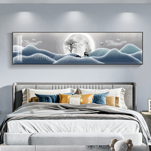 Aohan modernes Licht Luxus Nachts Malerei Schlafzimmer Hauptschlafzimmer Hintergrund Wanddekoration Gemälde Wohnzimmer Horizontale Version warmes und warmes Atmosphäre Wandmalerei JD12243 Xianlu schaut auf den Mond 120*30 cm Kristallporzellan Aluminiumlegierung schwarzer Rahmen