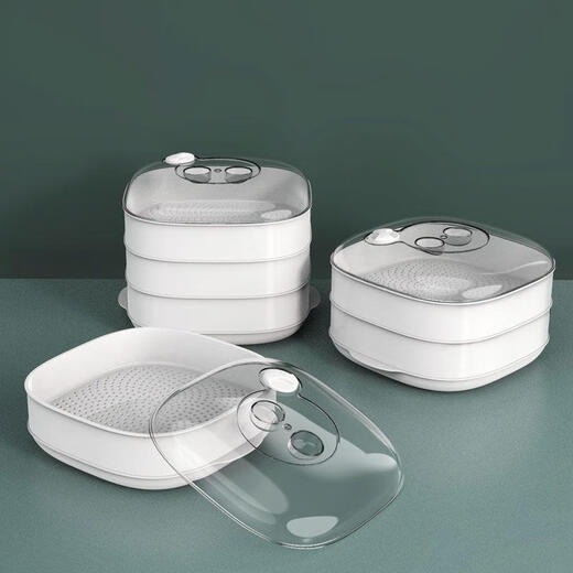 Suitable for Galanz microwave steamer special heating steam box household steam box food grade thickened steamer with lid two layers thick transparent white