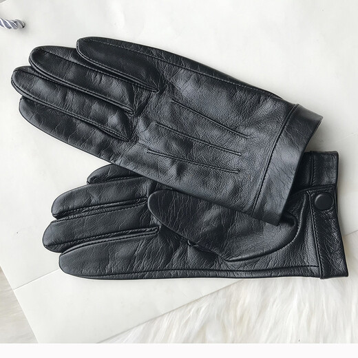 Gold Longyue Men's Lambskin Genuine Leather Gloves Touch Screen Thin Unlined Single Layer Soft Sheepskin Driving Outdoor Gloves Split Finger Spring Autumn Winter Plus Velvet Warm Black Plus Small Hand Repair Black XS Plus Velvet