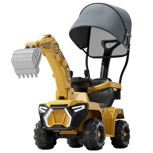Babypure shine new children's electric car excavator baby car can sit and ride four-wheeled car baby stroller with remote control yellow all-electric + fence push rod electric + sliding dual-purpose