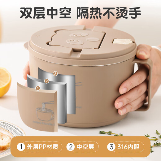 ABDT instant noodle bowl for dormitory students with lid Japanese-style 316 stainless steel thermal insulation large capacity canteen instant noodle artifact milky white food grade 304 1600ML+ tableware