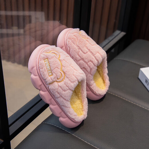 Aya Garden Eagle parent-child winter new cotton slippers for girls, non-slip indoor medium and large children's slippers for boys, soft-soled furry shoes, gray, upgraded and thickened, 21, 35-36 sizes, inner length 21cm