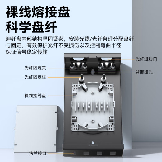 胜为光纤终端盒 4口4芯单模SC满配尾纤法兰盘 桌面式光缆熔接盒 光纤续接盘配线架 FWBO-144S-S