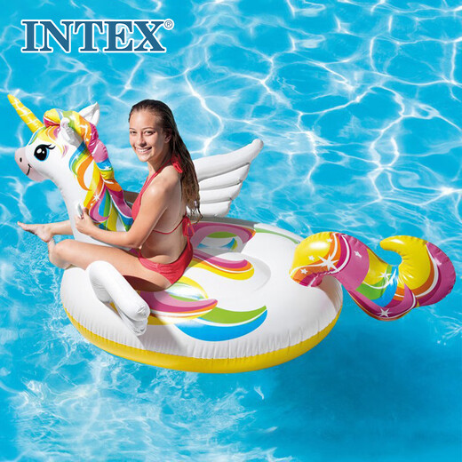 INTEX 57561独角兽充气坐骑 游泳圈成人儿童充气玩具浮排浮床加厚水上