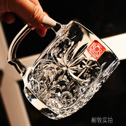 RCR Italian imported crystal glass engraved mug with handle water cup milk cup tea cup juice cup mug/single TATTOO series 430ml