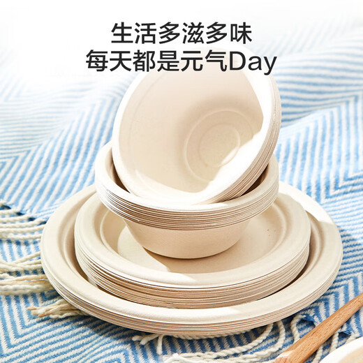 Made in Tokyo, disposable plates, bowls, dinner plates, tableware, food-grade barbecue camping sugar cane pulp paper bowls 350ml, 20 pieces
