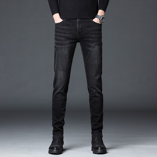 Männer schlanke Füße schwarzer Freizeithose 2025 Frühlings- und Herbstgeschäft kleine geradlinige Elastische Hosen Männer QQN-1048 Black 28